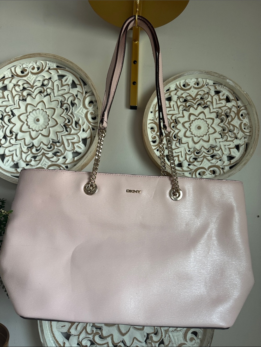 DKNY Light Pink Leather Chain-Handle Tote